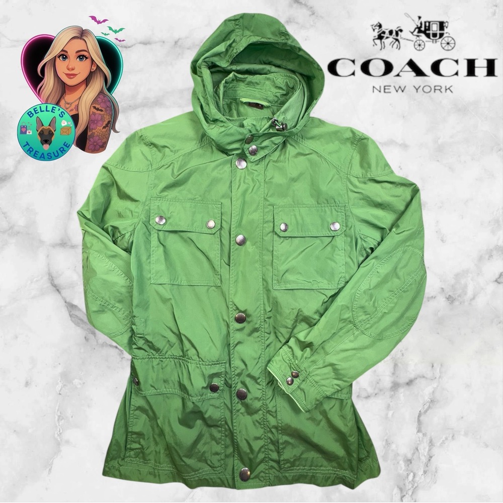 Coach Rain Coat Women's M Green Hooded Utility Jacket Slimming Luxury‎ Military